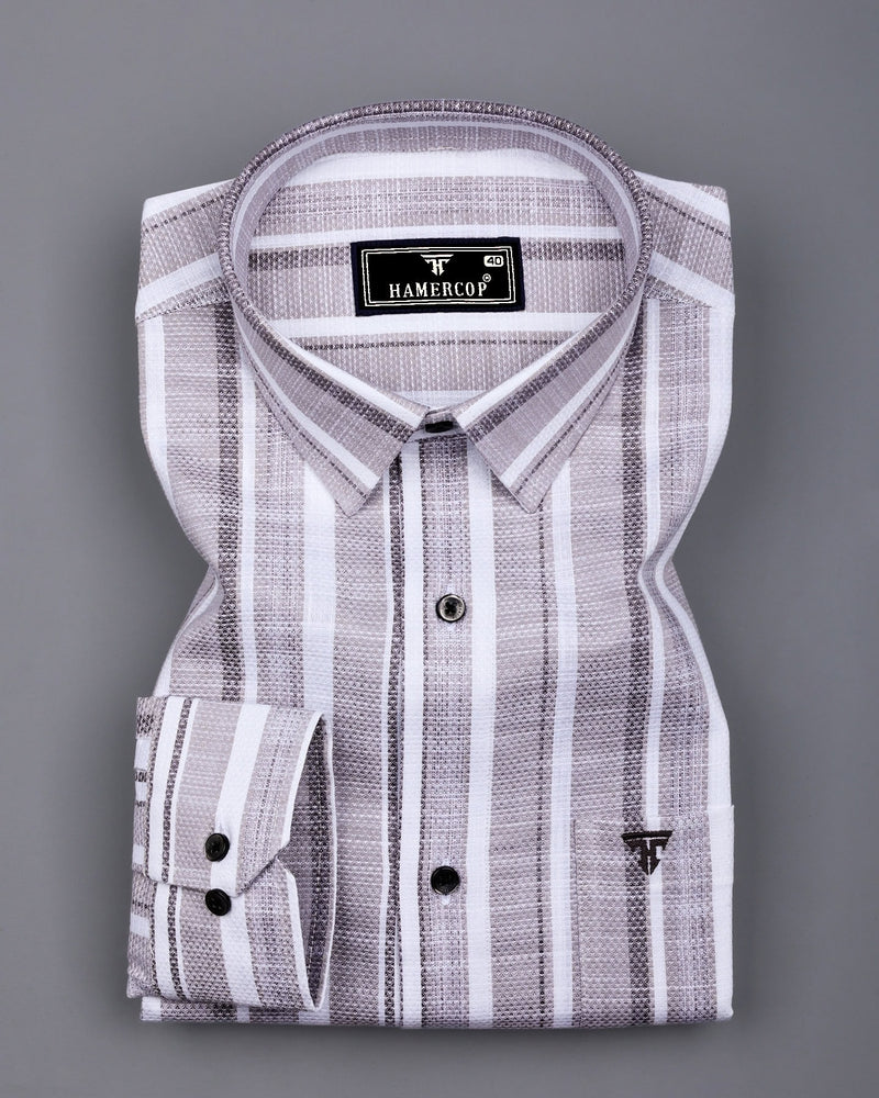 Sinery Gray With White Dobby Stripe Cotton Shirt