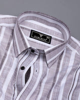 Sinery Gray With White Dobby Stripe Cotton Shirt