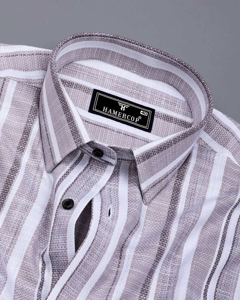 Sinery Gray With White Dobby Stripe Cotton Shirt