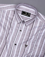 Sinery Gray With White Dobby Stripe Cotton Shirt