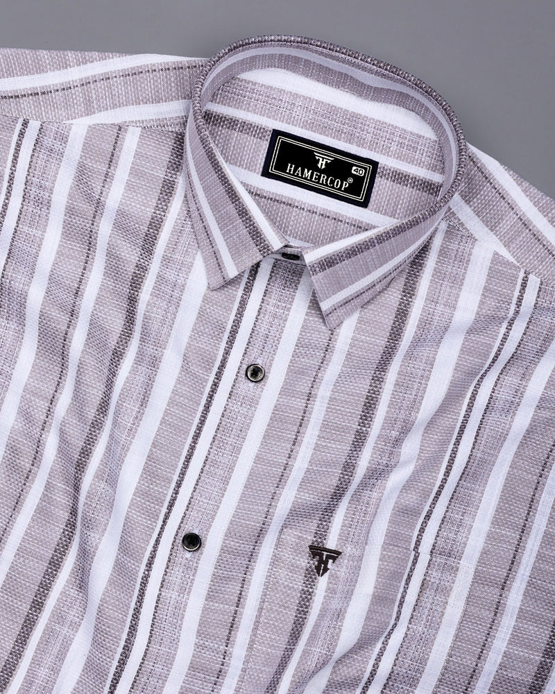 Sinery Gray With White Dobby Stripe Cotton Shirt