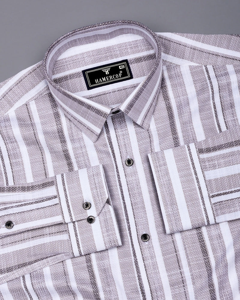 Sinery Gray With White Dobby Stripe Cotton Shirt