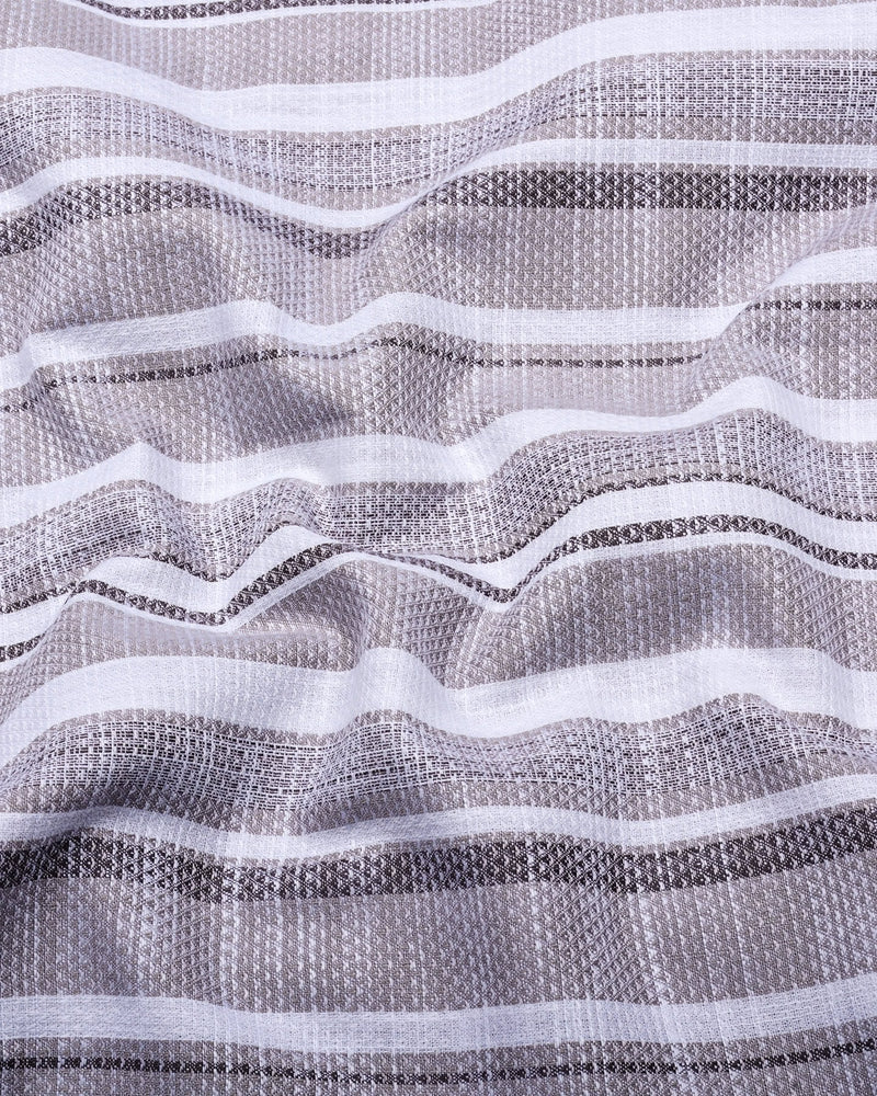 Sinery Gray With White Dobby Stripe Cotton Shirt