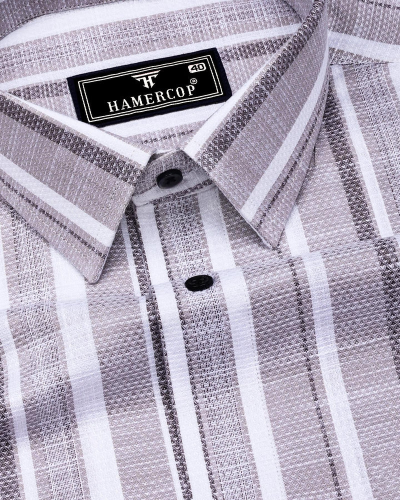 Sinery Gray With White Dobby Stripe Cotton Shirt