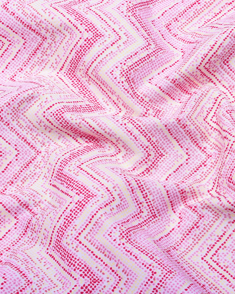 TamTam Pink With Yellow Zigzag Printed Cotton Shirt Style Kurta