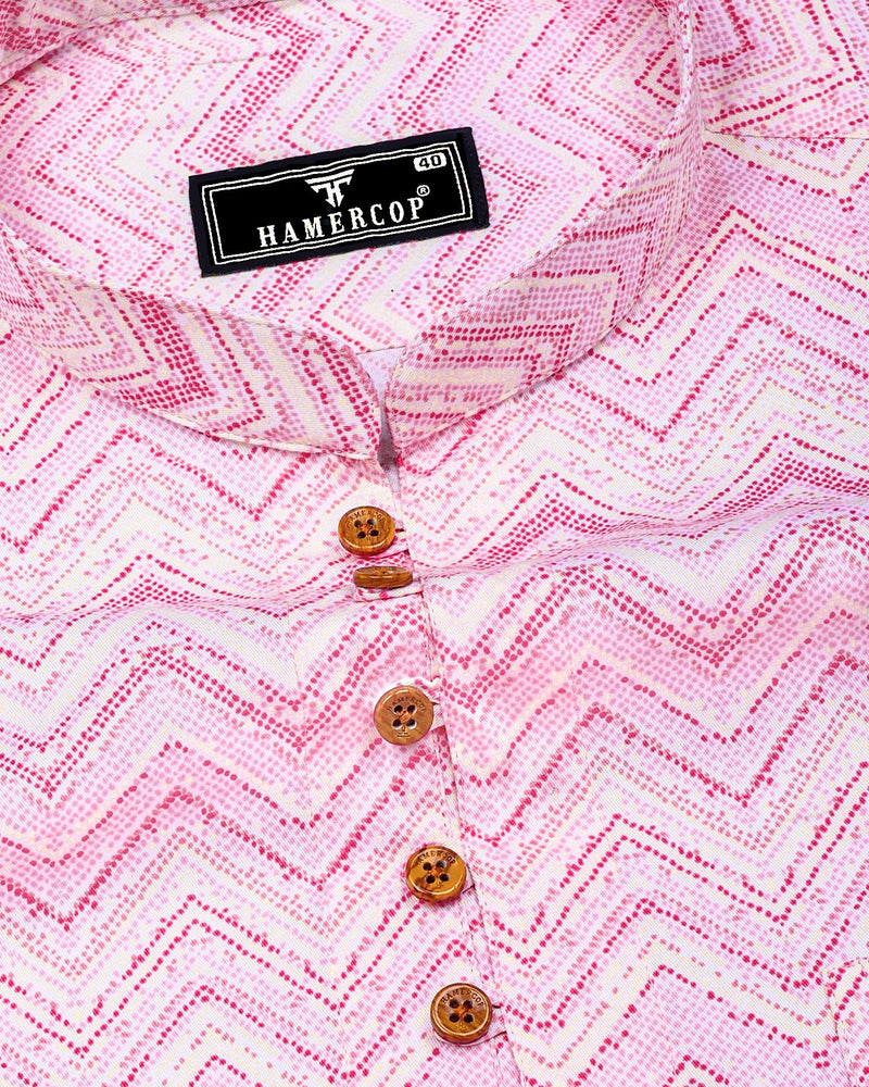 TamTam Pink With Yellow Zigzag Printed Cotton Shirt Style Kurta