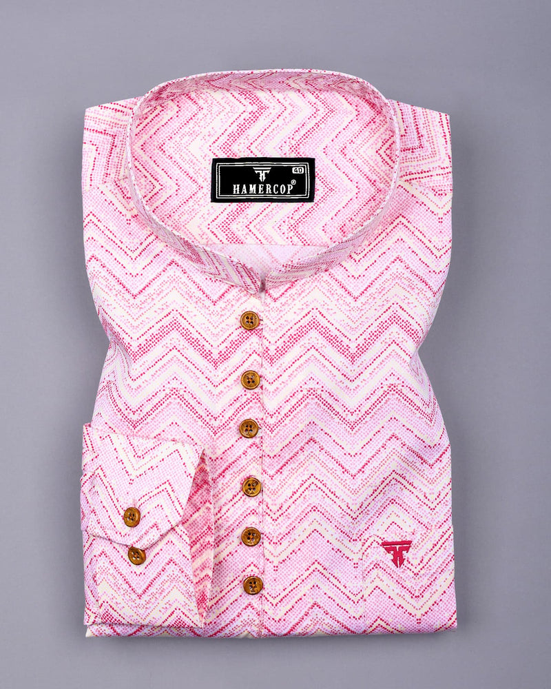 TamTam Pink With Yellow Zigzag Printed Cotton Shirt Style Kurta