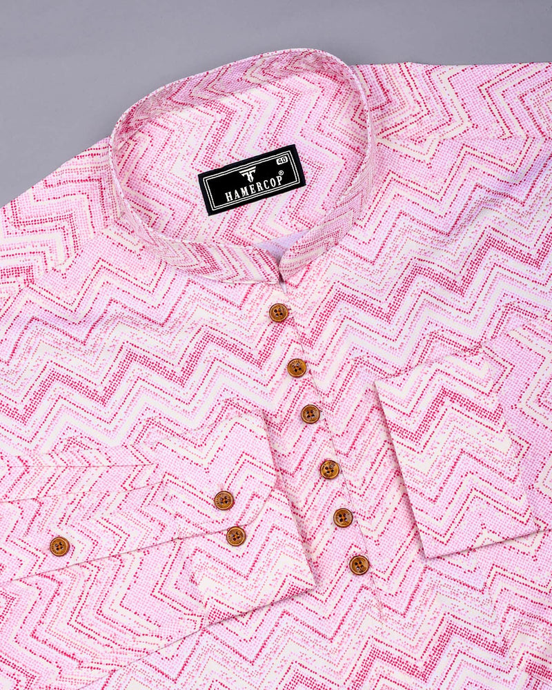 TamTam Pink With Yellow Zigzag Printed Cotton Shirt Style Kurta