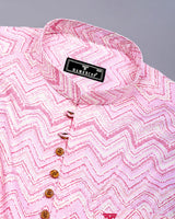 TamTam Pink With Yellow Zigzag Printed Cotton Shirt Style Kurta