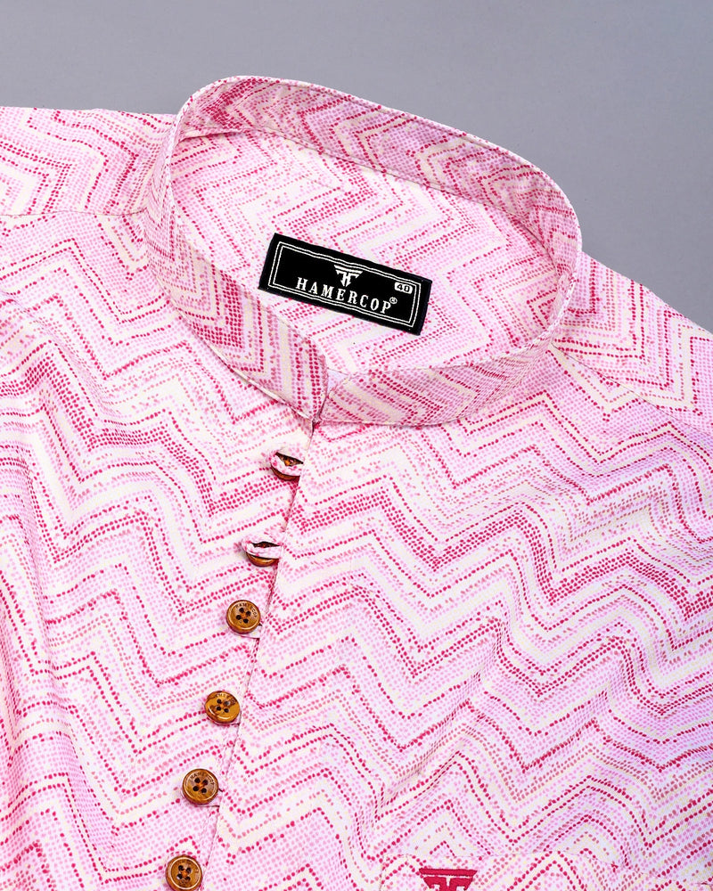 TamTam Pink With Yellow Zigzag Printed Cotton Shirt Style Kurta