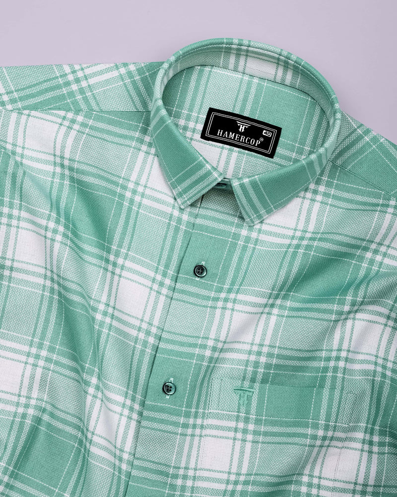 Mongar Green With White Dobby Check Cotton Shirt