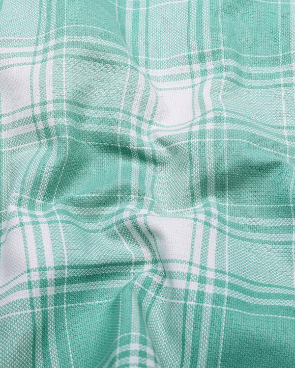 Mongar Green With White Dobby Check Cotton Shirt