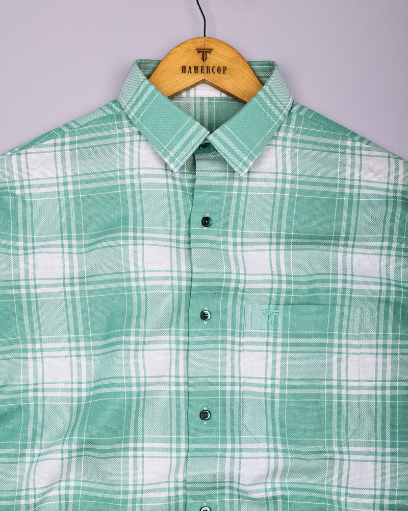 Mongar Green With White Dobby Check Cotton Shirt