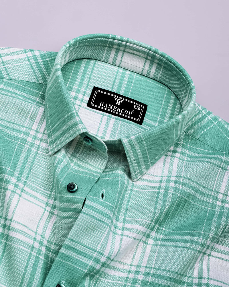 Mongar Green With White Dobby Check Cotton Shirt