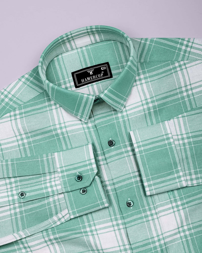 Mongar Green With White Dobby Check Cotton Shirt