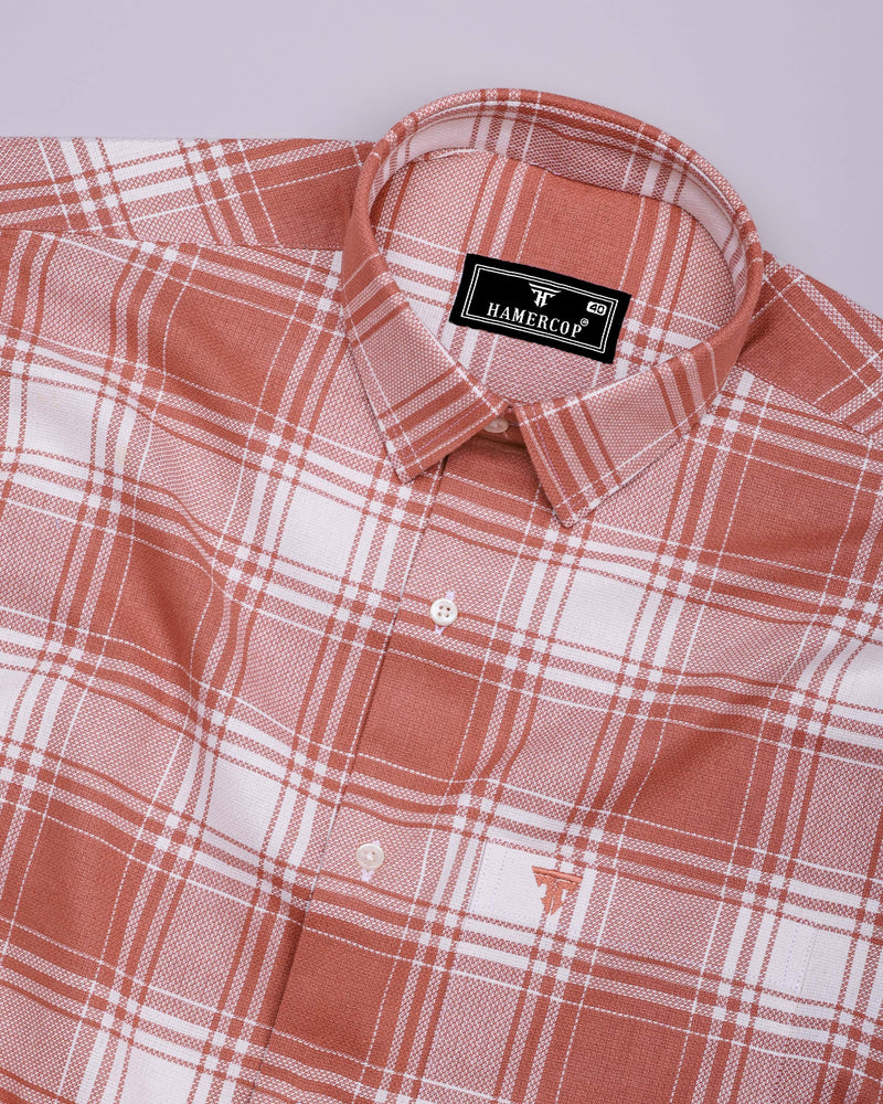 Mongar Peach With White Dobby Check Cotton Shirt