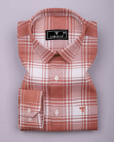Mongar Peach With White Dobby Check Cotton Shirt
