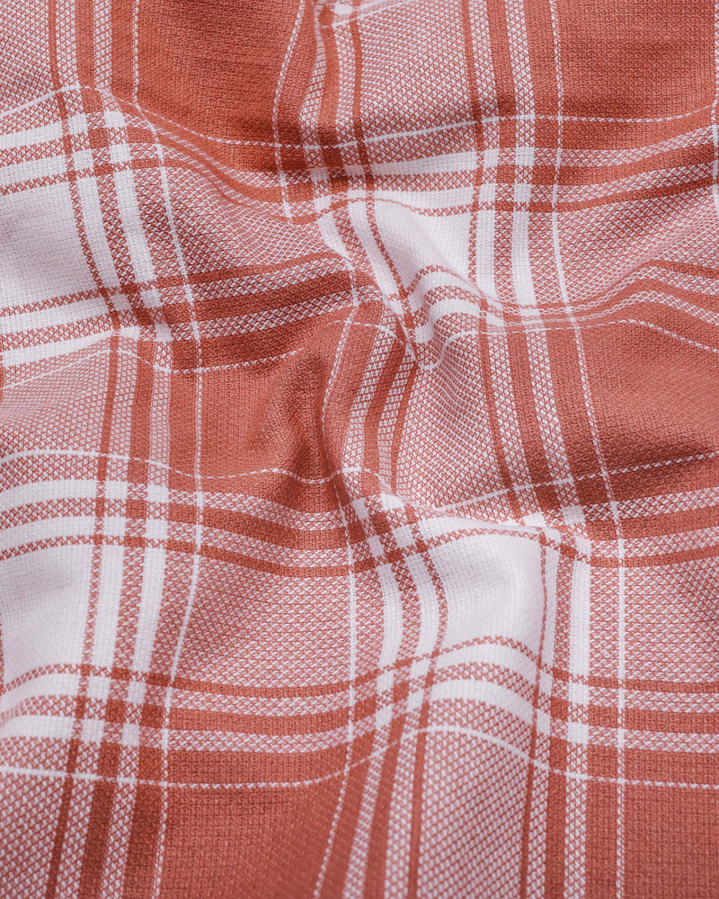 Mongar Peach With White Dobby Check Cotton Shirt