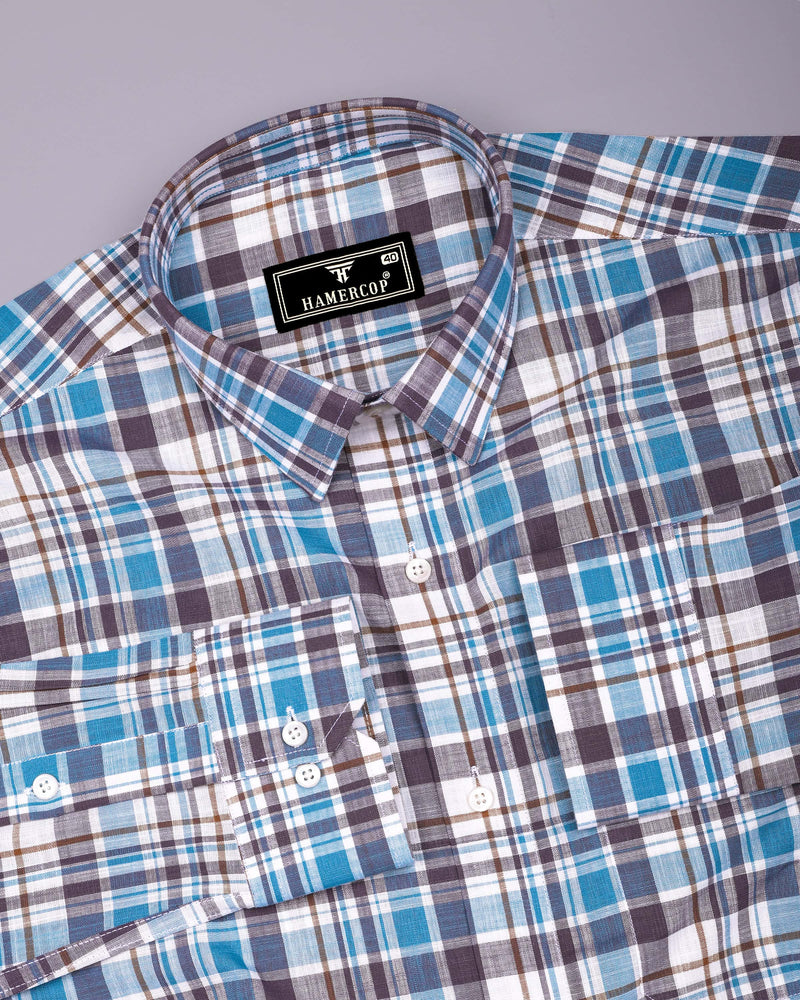 Monar Blue Multicolor Check Linen Cotton Formal Shirt
