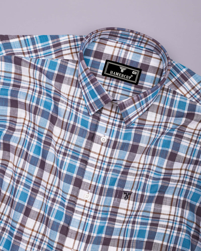 Monar Blue Multicolor Check Linen Cotton Formal Shirt
