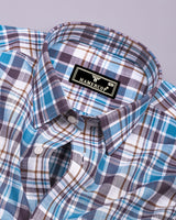 Monar Blue Multicolor Check Linen Cotton Formal Shirt