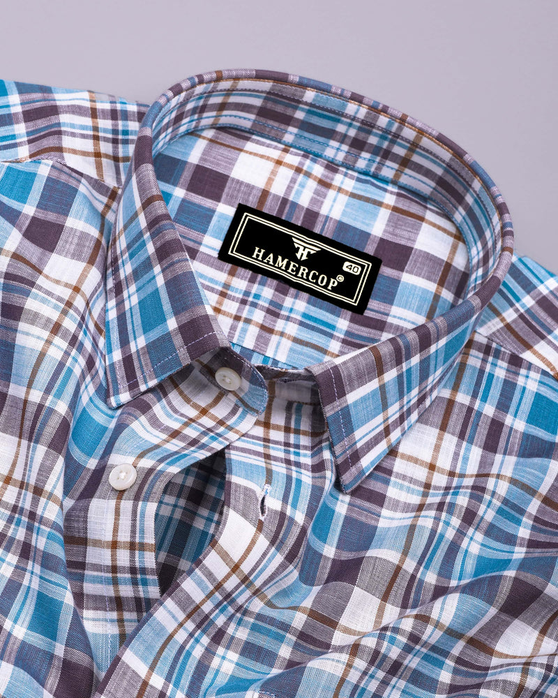Monar Blue Multicolor Check Linen Cotton Formal Shirt
