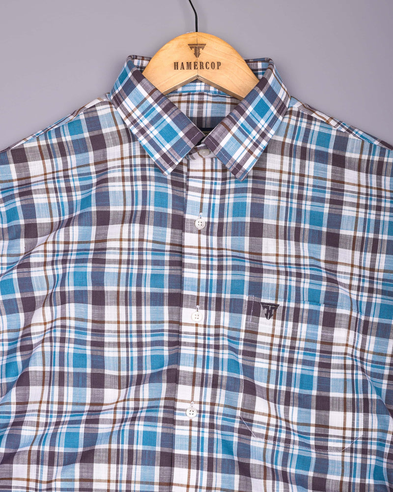 Monar Blue Multicolor Check Linen Cotton Formal Shirt