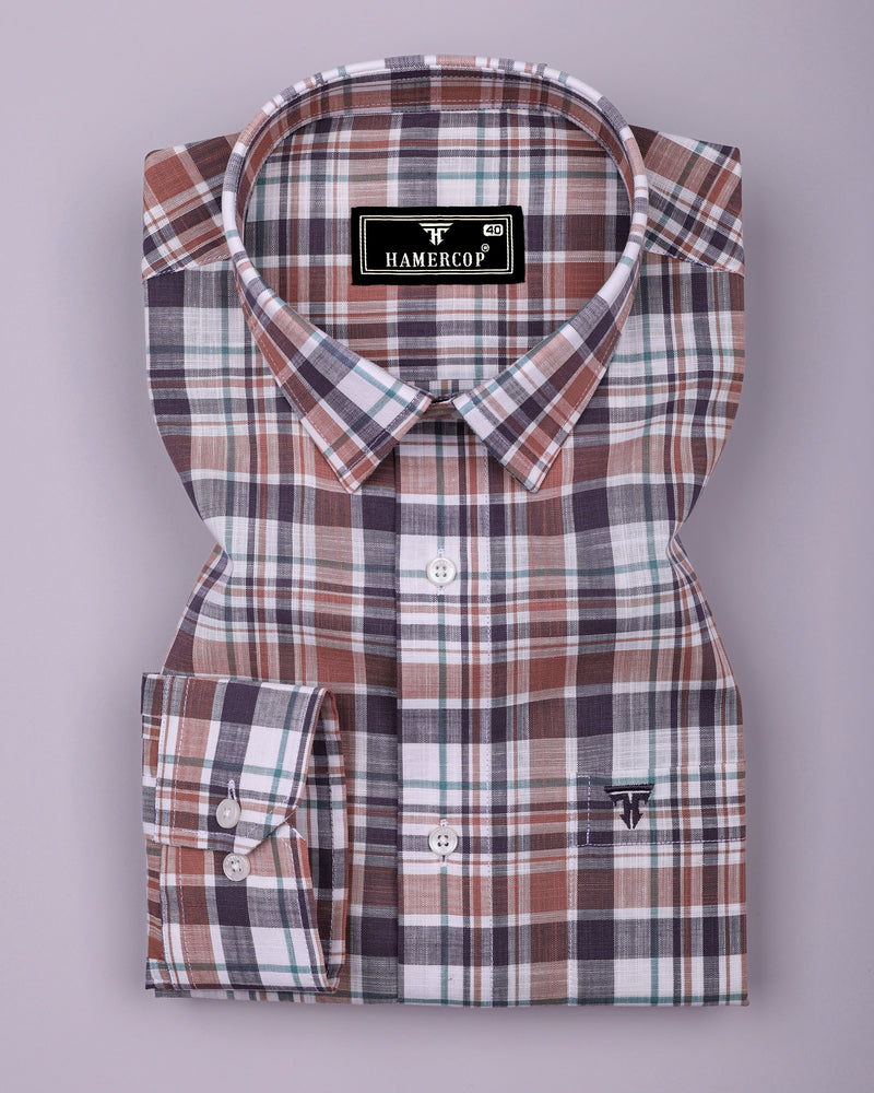 Monar Brown Multicolor Check Linen Cotton Formal Shirt