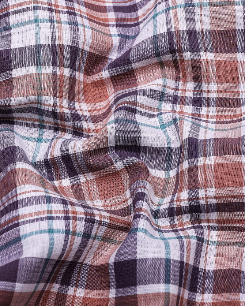 Monar Brown Multicolor Check Linen Cotton Formal Shirt