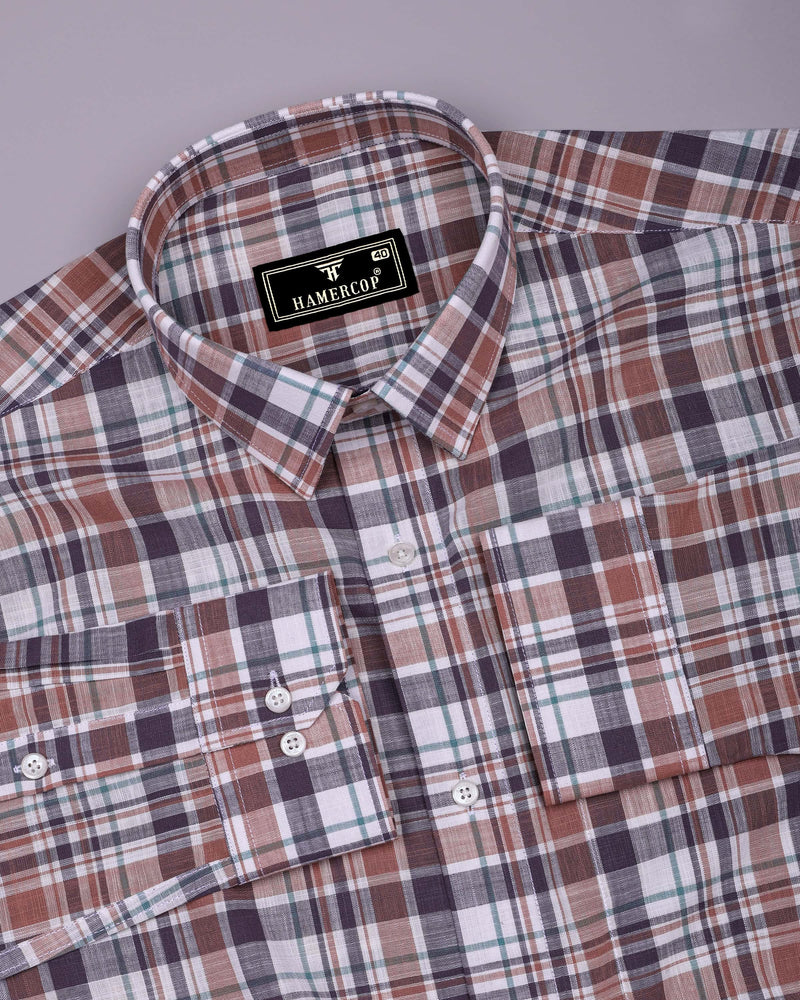 Monar Brown Multicolor Check Linen Cotton Formal Shirt