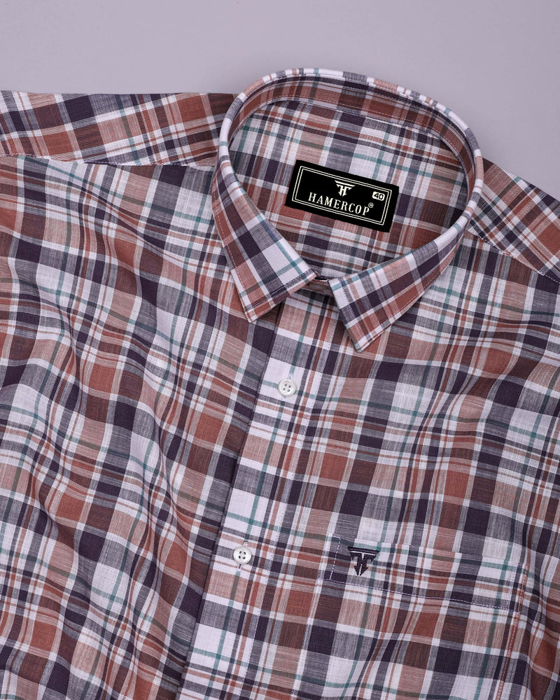 Monar Brown Multicolor Check Linen Cotton Formal Shirt