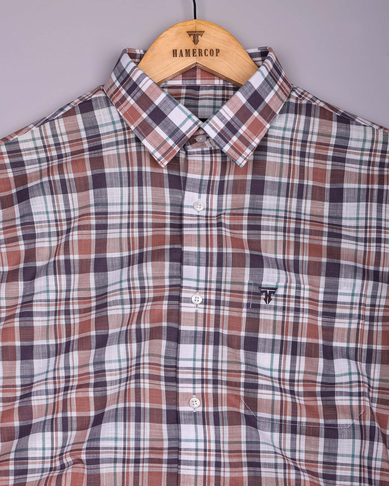 Monar Brown Multicolor Check Linen Cotton Formal Shirt