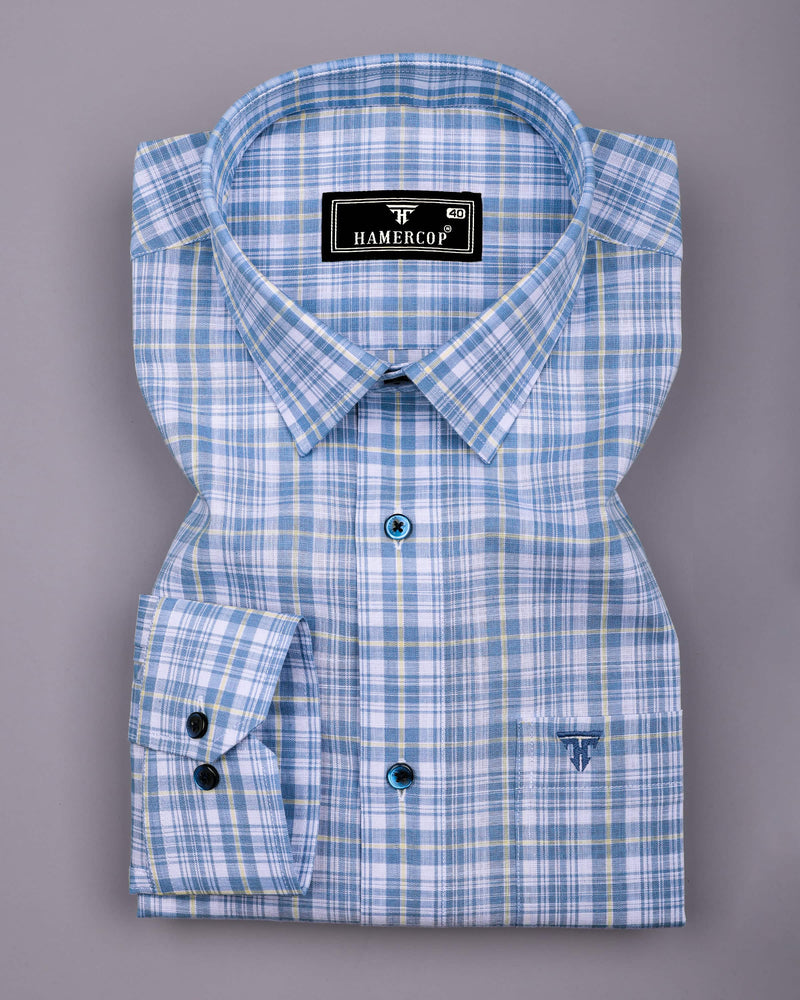 Velis Blue With White Check Linen Cotton Formal Shirt