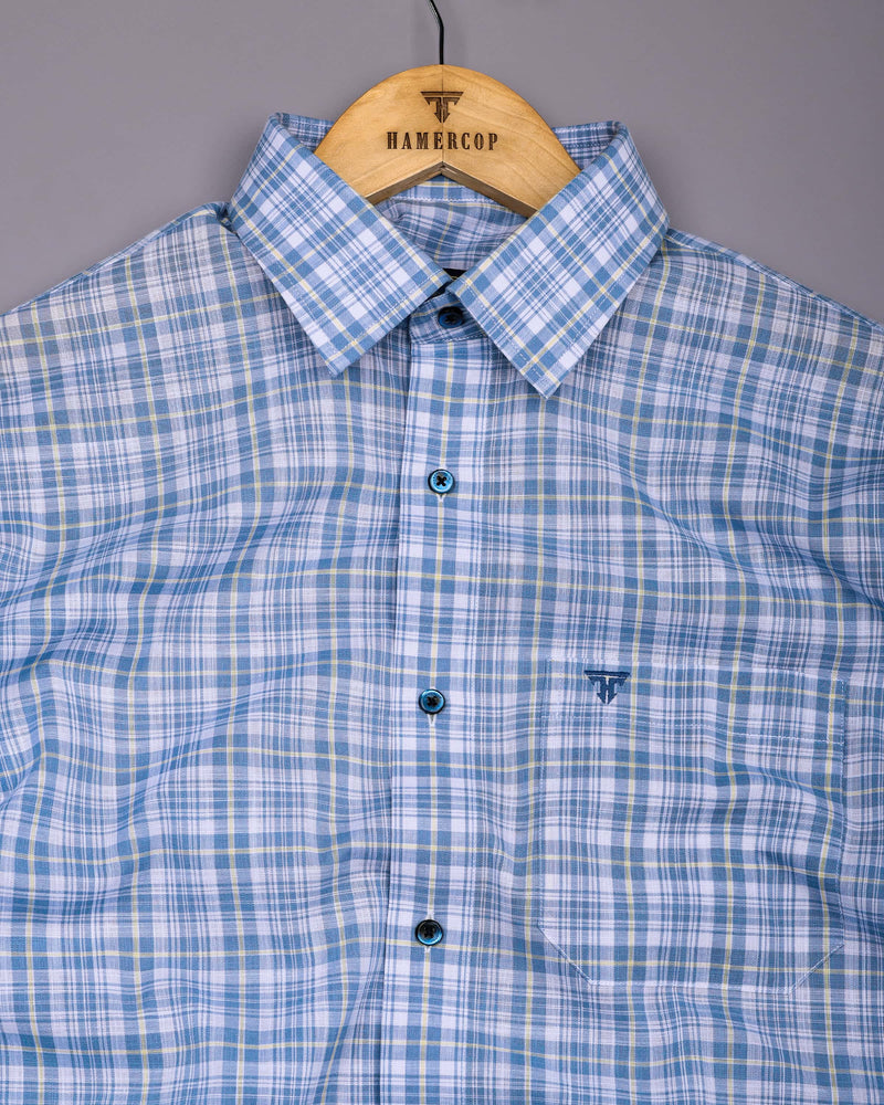 Velis Blue With White Check Linen Cotton Formal Shirt