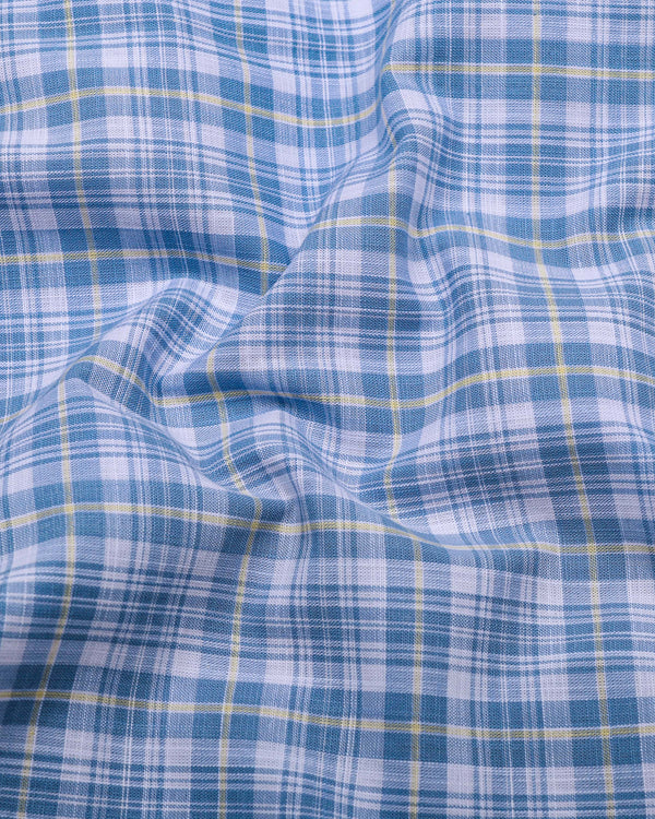 Velis Blue With White Check Linen Cotton Formal Shirt