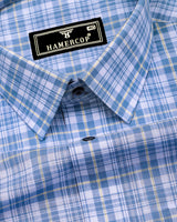 Velis Blue With White Check Linen Cotton Formal Shirt