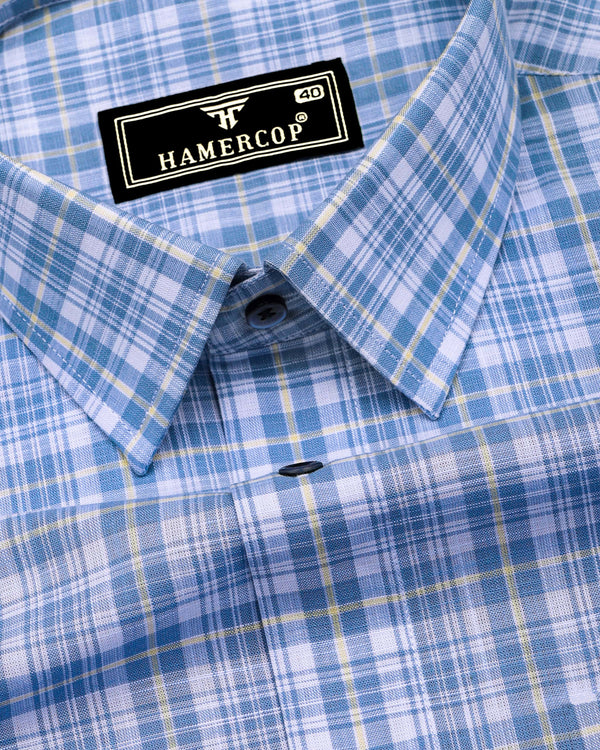 Velis Blue With White Check Linen Cotton Formal Shirt