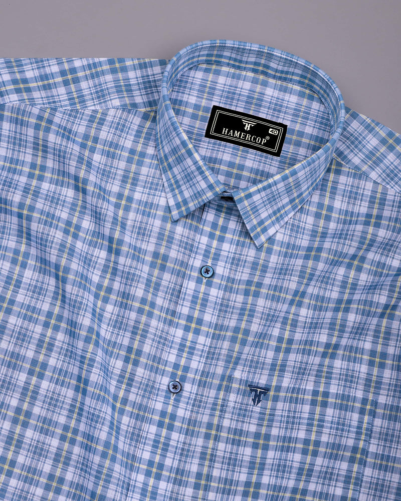 Velis Blue With White Check Linen Cotton Formal Shirt