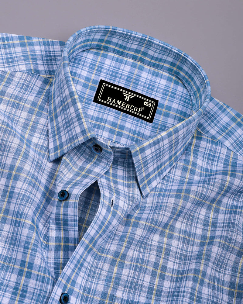 Velis Blue With White Check Linen Cotton Formal Shirt