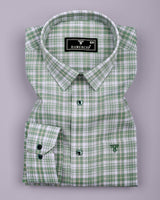 Velis Green With White Check Linen Cotton Formal Shirt