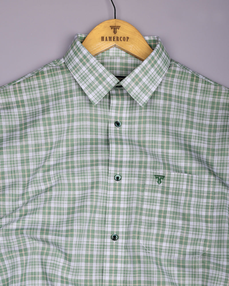 Velis Green With White Check Linen Cotton Formal Shirt
