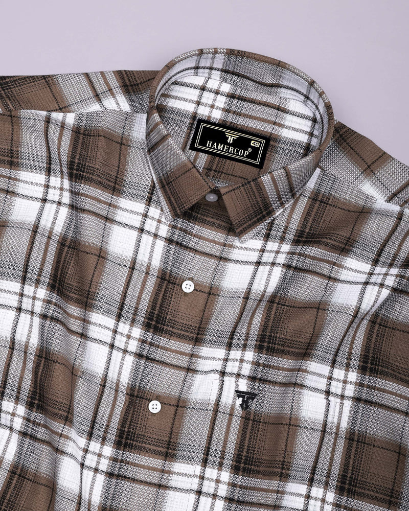 Drizzle Brown With White Check Dobby Cotton Shirt