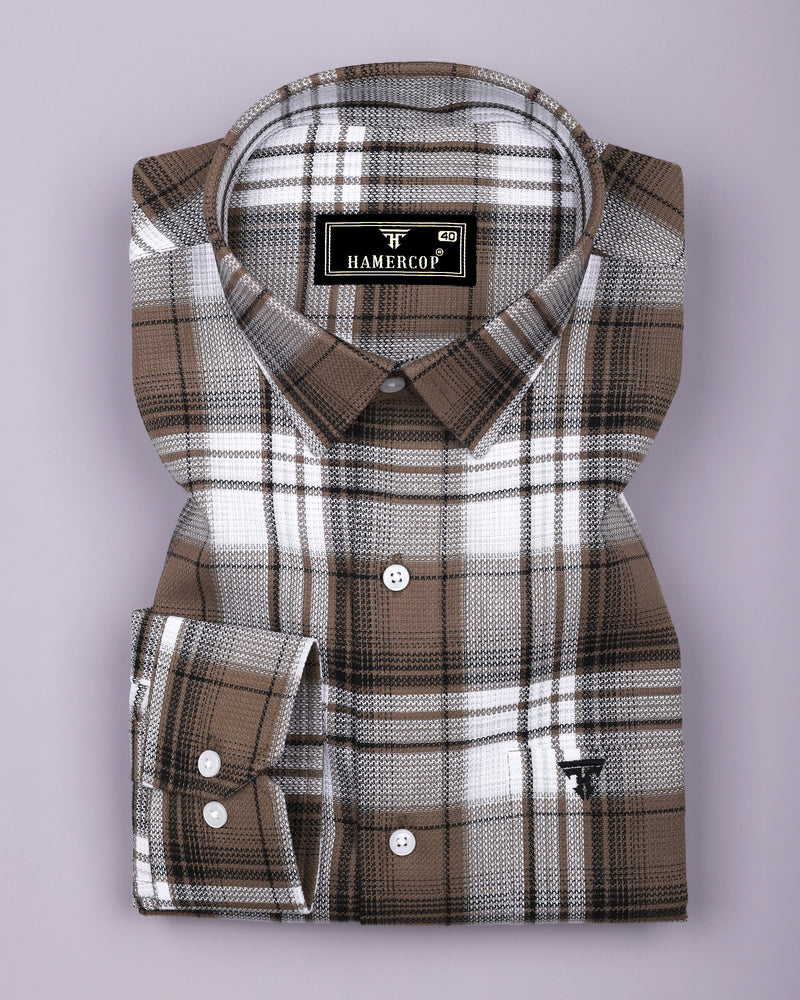 Drizzle Brown With White Check Dobby Cotton Shirt