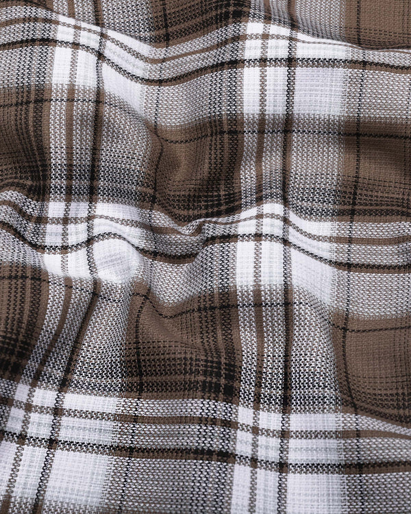 Drizzle Brown With White Check Dobby Cotton Shirt