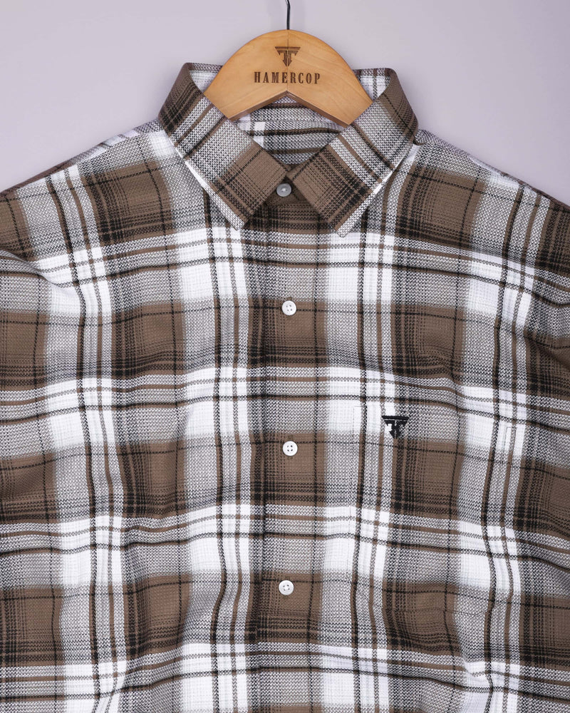Drizzle Brown With White Check Dobby Cotton Shirt