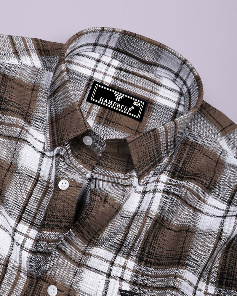 Drizzle Brown With White Check Dobby Cotton Shirt