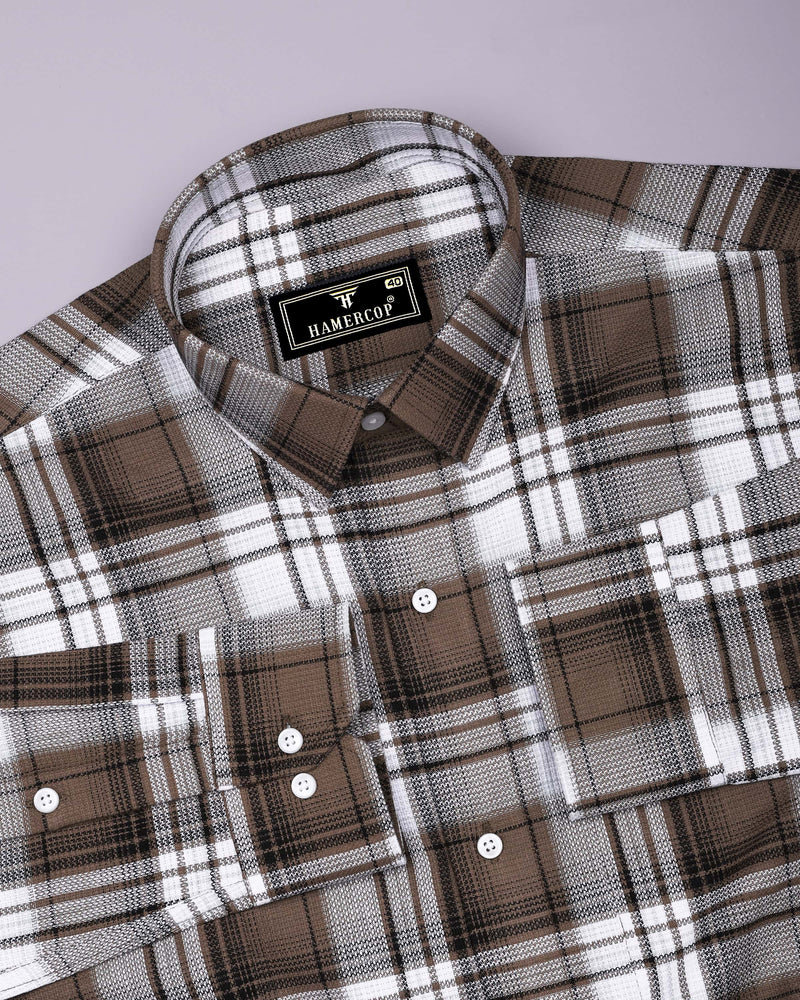 Drizzle Brown With White Check Dobby Cotton Shirt