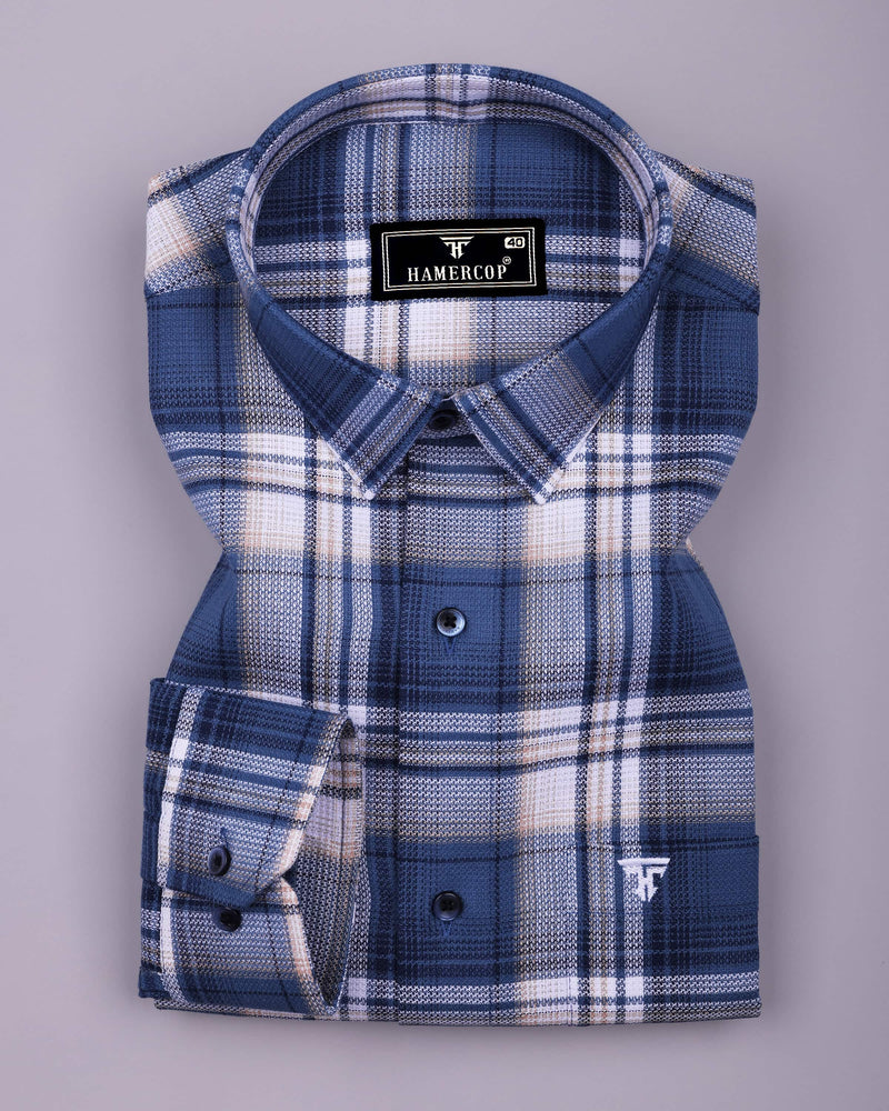 Drizzle Blue With White Check Dobby Cotton Shirt