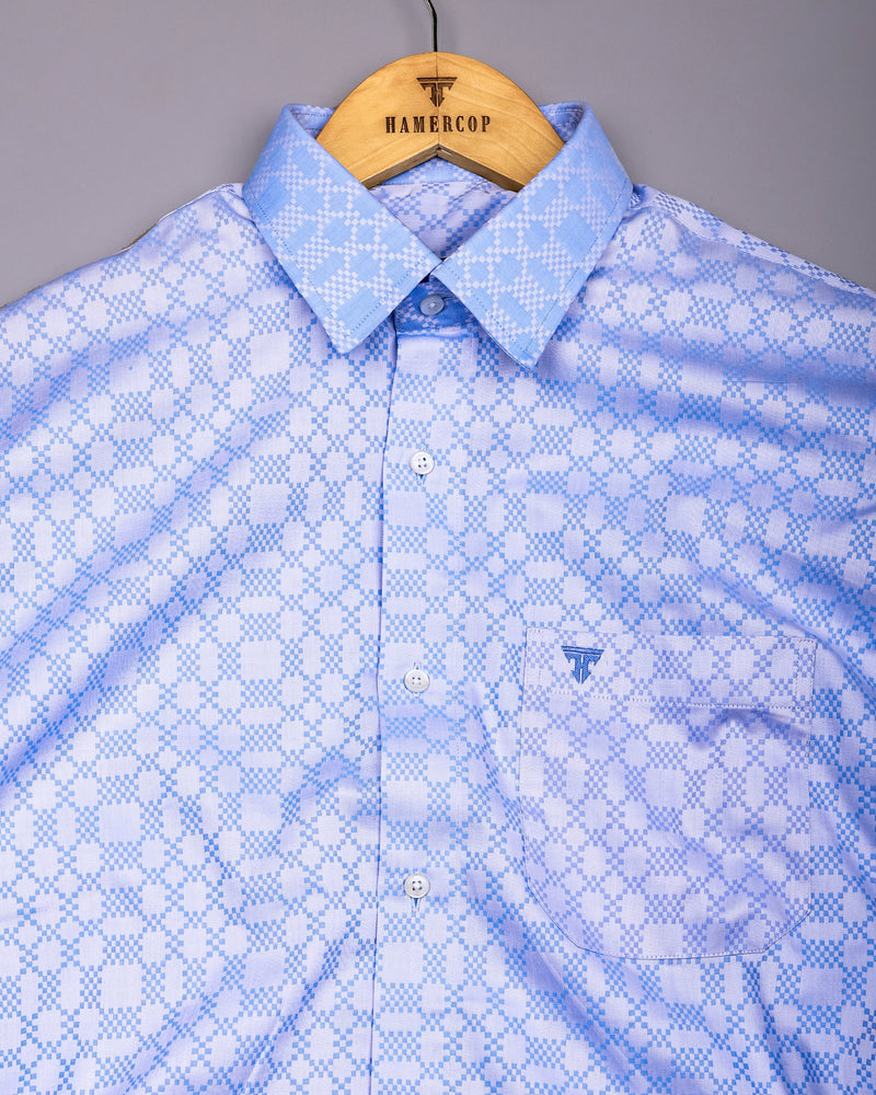 Maxican Blue Jacquard Textured Designer Cotton Shirt