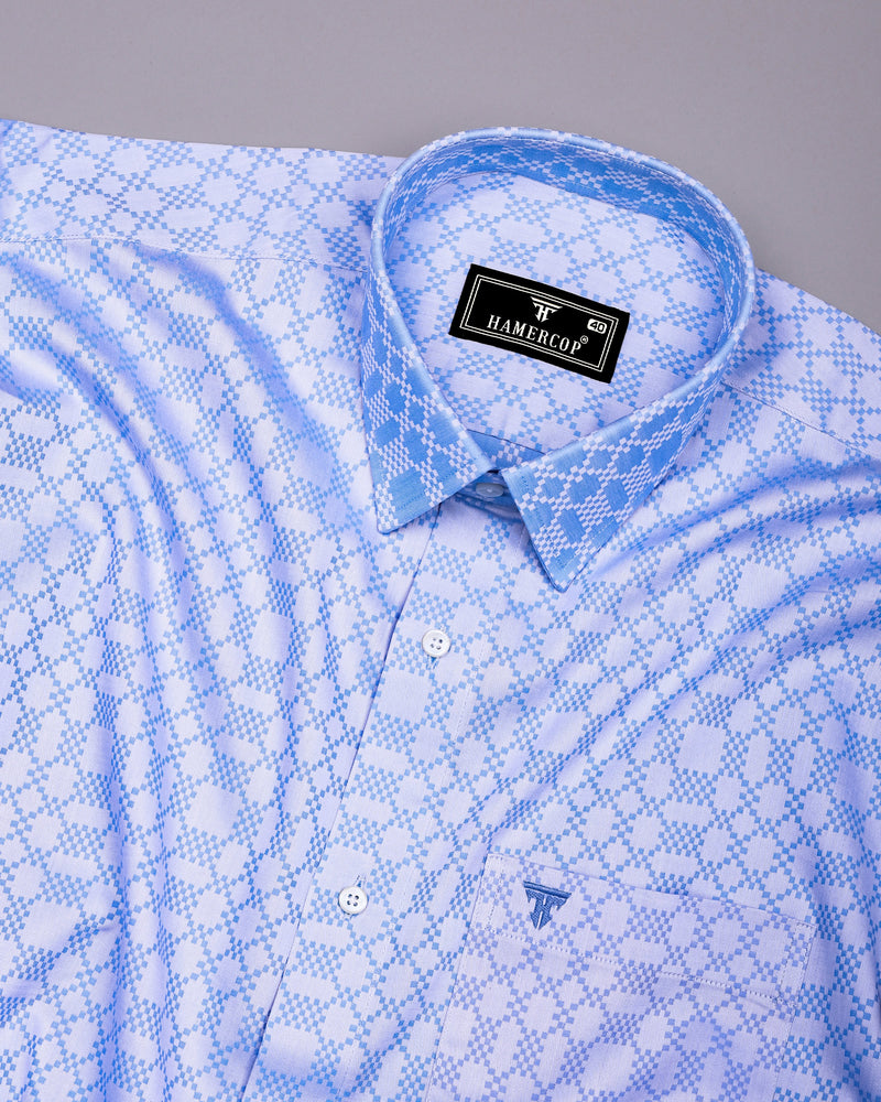Maxican Blue Jacquard Textured Designer Cotton Shirt